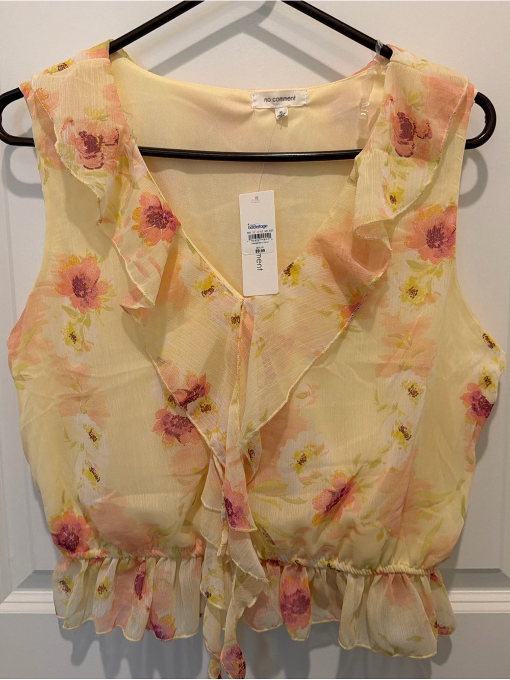 No Comment Yellow Floral Ruffle V-Neck Camisole